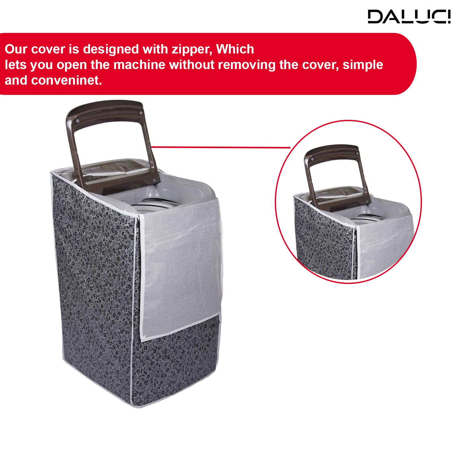 DALUCI Top Load Washing Machine Cover Suitable for Samsung Back Panel 6.2 Kg | 6.5 Kg | 7.0 Kg | 7.5 Kg ONLY (Black & Grey, 55Cms x 55Cms x 92Cms)