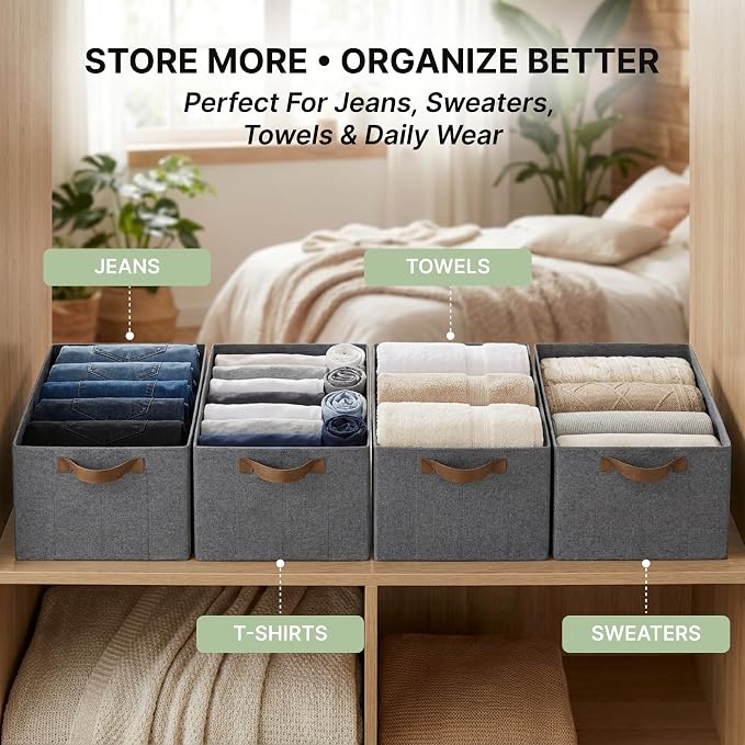 Rectangle Storage Baskets [Grey], Heavy Duty & Premium Quality