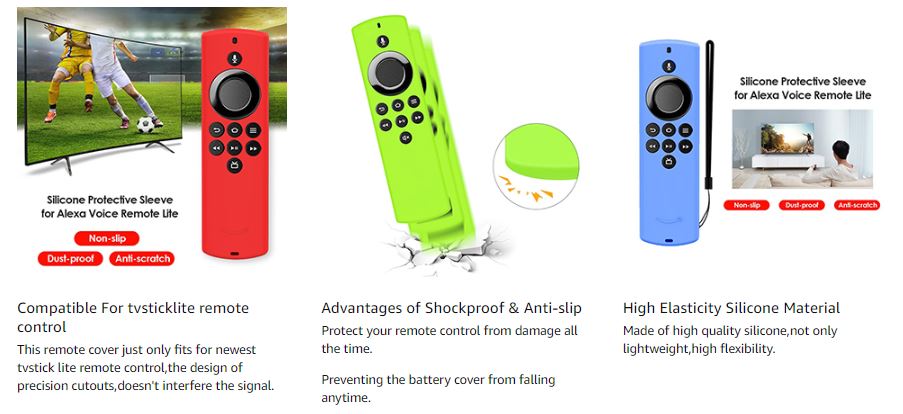 ETUZI Remote Cover,
Silicone Remote Cover,
Silicone Protective Case,
Compatible Remote Cover,
Fire TV Stick Light Remote Cover,
Alexa Voice Remote Cover,
Red Remote Cover,
Luminous Green remote cover,
Luminous Blue remote cover,
Black remote cover,