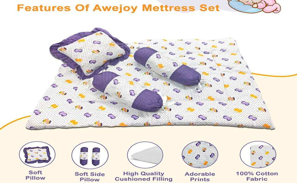 AWEJOY Combo Sleeping Bag,
Baby Bedding Mattress Set,
2 Bolsters Set,
4 Pcs Bedding,  baby care, 
For 06 month baby, 
Mattress with Net, 
Sleeping Bag,
Sleeping Nest Travel Bed for Baby,
Infant Toddler Bed Set Gifts for Baby Boy,
Infant Toddler Bed Set Gifts for Baby Girl,
0-9 Months Sleeping Bag,
Purple Baby Bedding Mattress Set,
Pink Baby Bedding Mattress Set,
Blue Baby Bedding Mattress Set,