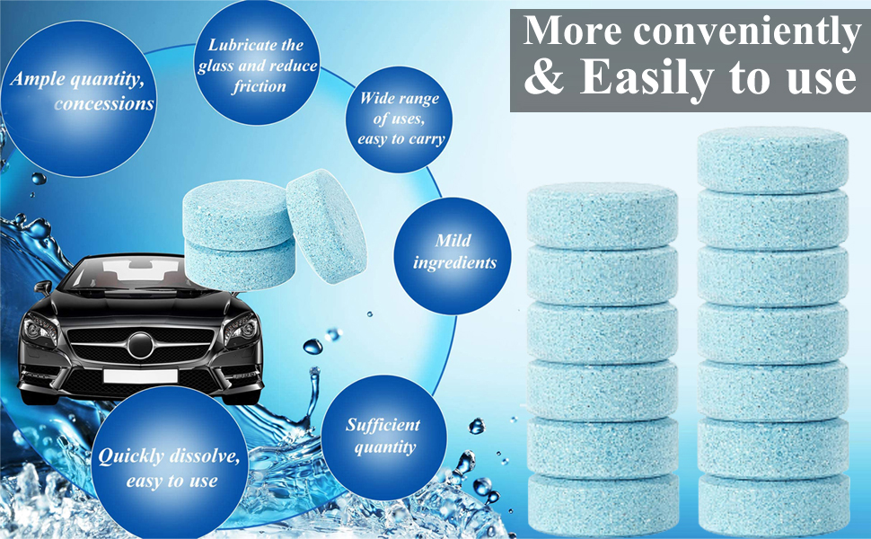 AUTOFRILL 50 Pcs Cleaner Tablet, Accessories Car Glass, Glass Cleaner, Detergent,Effervescent Tablets, Tablets, Car Windshield Cleaner Wiper, Car Cleaning Kit, Cleaning Tablets, Car Interior Cleaner Dashboard 